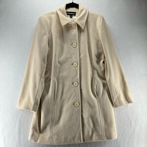 DonnyBrook Jacket Womens Size 4 Wool Trench Coat Button Front Mid Length Beige